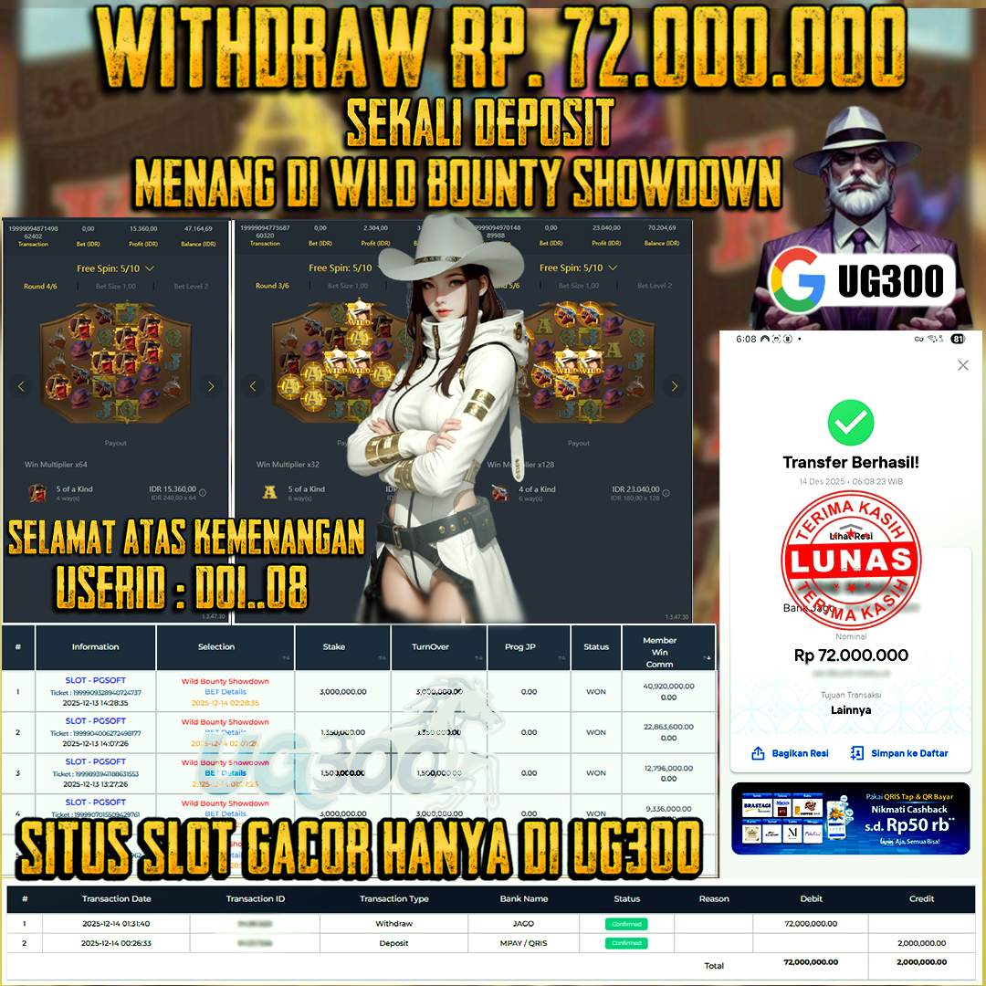 UG300 BERMAIN DI WILD BOUNTY SHOWDOWN SUPER JACKPOT Rp.72,000,000- DI BAYAR TUNTAS